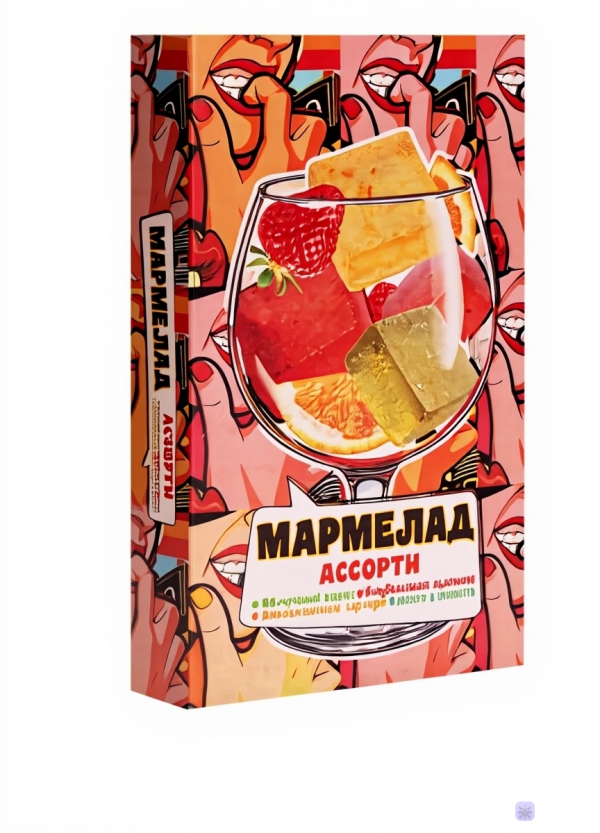 №2 Мармелад АлкоАссорти(яблочный виски, клубничный просекко, апельсиновый вермут, лайм текила) 110г в Лиски