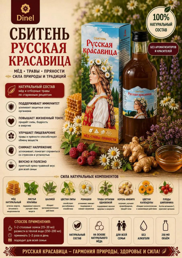 №3 Сбитень Русская красавица, 250мл в Лиски