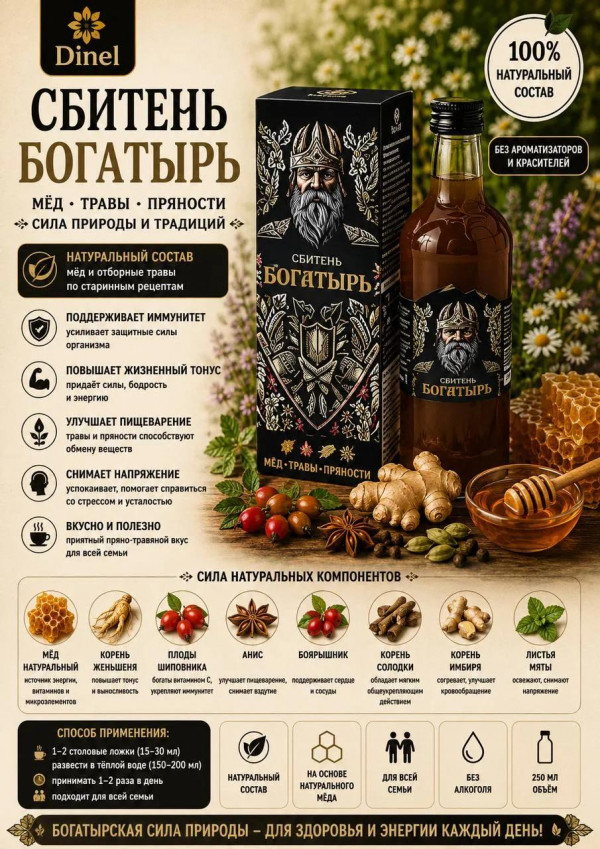 №3 Сбитень Богатырь, 250мл  в Лиски