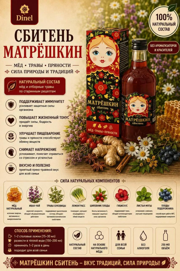 №3 Сбитень Матрёшкин, 250мл  в Лиски